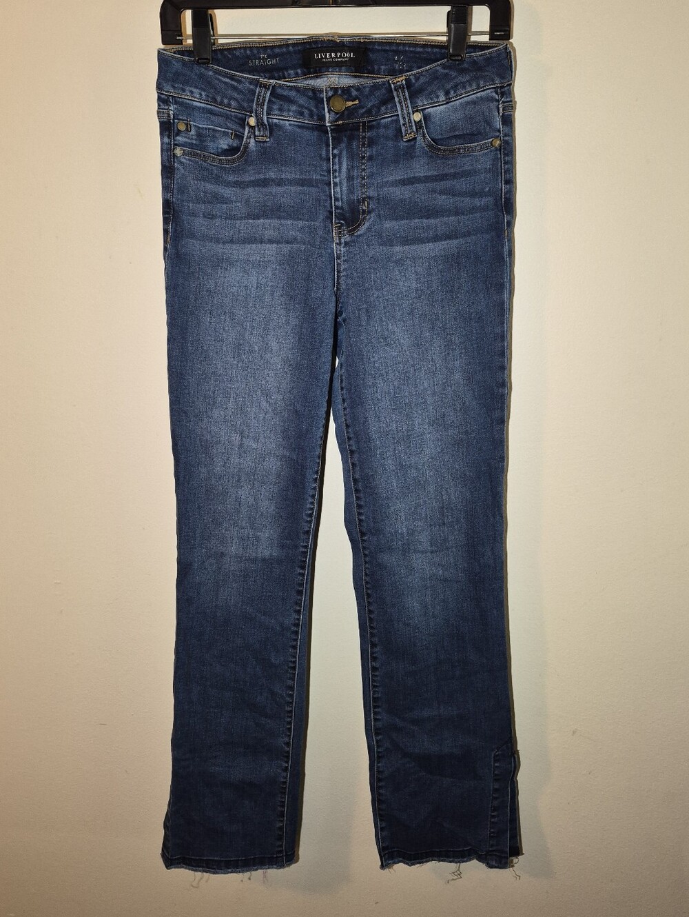 4) Liverpool "The Straight" Side Slit Raw Hem Jeans